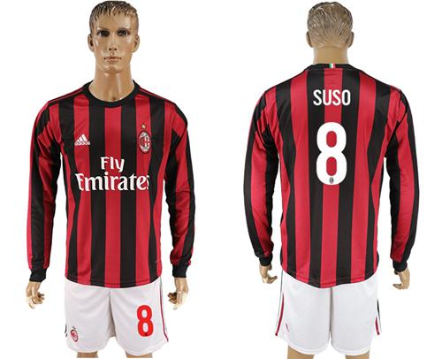 AC Milan #8 Suso Home Long Sleeves Soccer Club Jersey